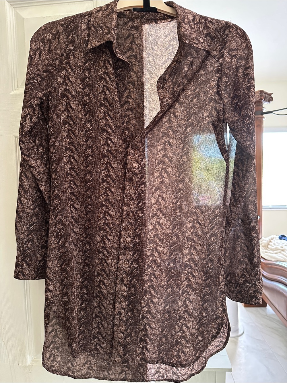 Joe's Jeans Sheer Brown Patterned Longline Coverup
